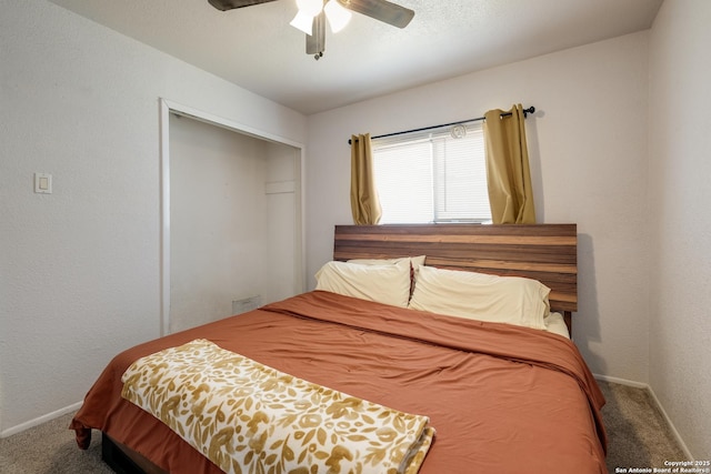 4010 Briarcrest, San Antonio, TX 78247 - carpeted bedroom featuring ceiling fan, a textured wall, a closet, and baseboards