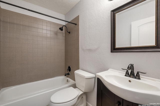 4010 Briarcrest, San Antonio, TX 78247 - full bathroom featuring a textured ceiling, a textured wall, toilet, vanity, and shower / washtub combination