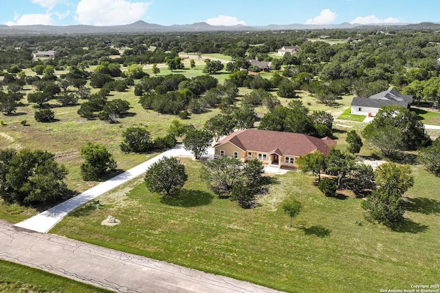 bird's eye view with a mountain view