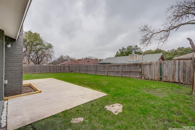 view of yard featuring a fenced backyard and a patio