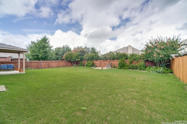 view of yard featuring a fenced backyard and a patio