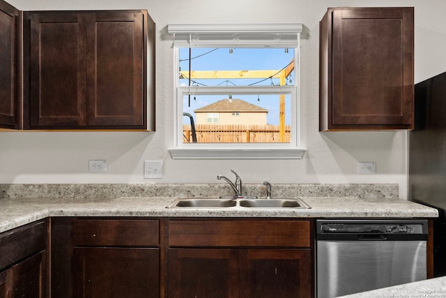 kitchen featuring dark brown cabinets, stainless steel appliances, and a sink