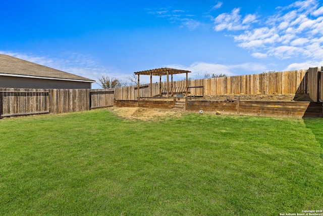 view of yard with a fenced backyard