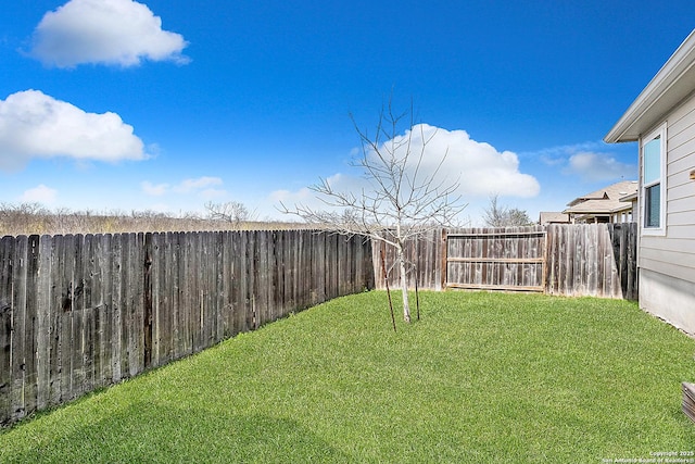 view of yard with a fenced backyard