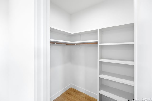 walk in closet with wood finished floors