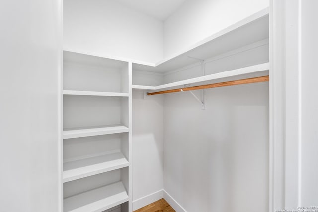 walk in closet with wood finished floors