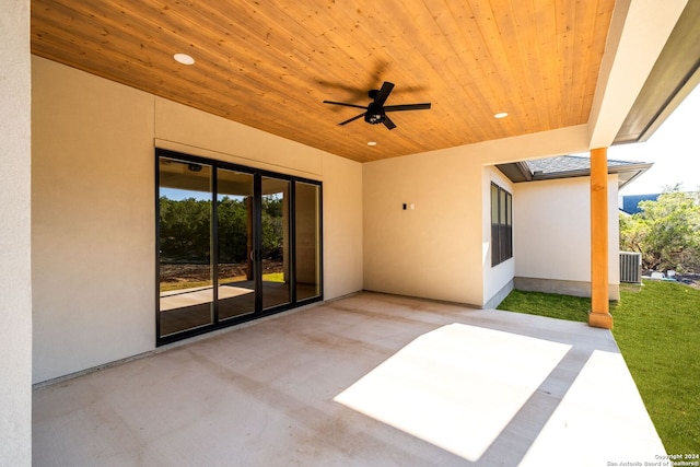 view of patio / terrace with ceiling fan and central AC