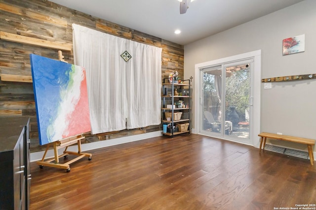 interior space featuring wood finished floors, visible vents, and recessed lighting