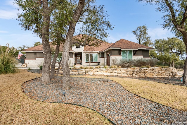 single story home with stucco siding