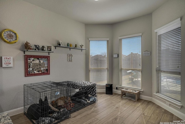 interior space with wood finished floors and baseboards