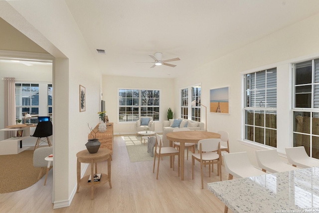 sunroom / solarium featuring visible vents and a ceiling fan