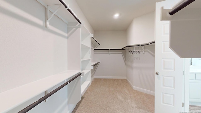 spacious closet featuring light carpet