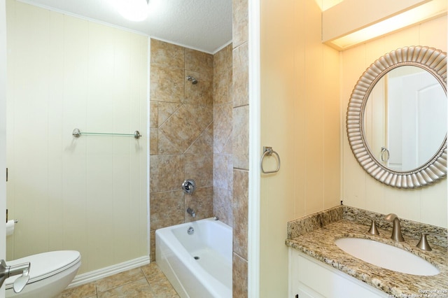 full bath with toilet, tile patterned flooring, tub / shower combination, and vanity