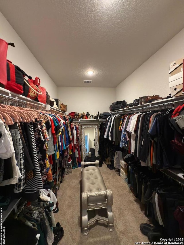 spacious closet with carpet and visible vents