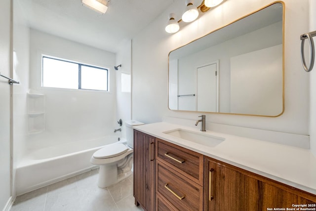 full bathroom with tile patterned flooring, shower / bath combination, vanity, and toilet