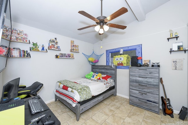 bedroom featuring a ceiling fan and baseboards