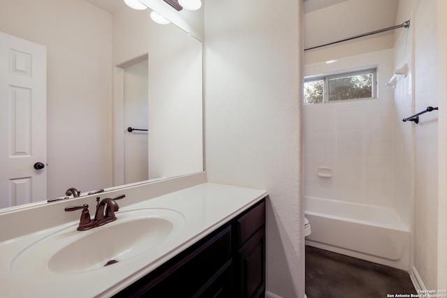 bathroom featuring vanity, toilet, and shower / bathtub combination