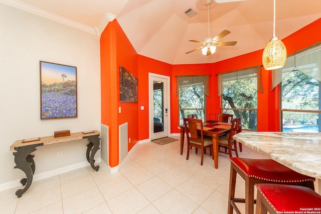 dining space with visible vents, baseboards, and light tile patterned floors