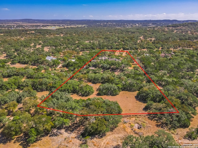 birds eye view of property with a view of trees