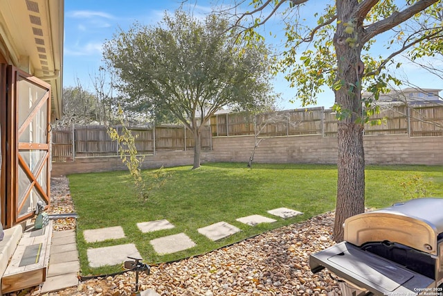 view of yard featuring a fenced backyard