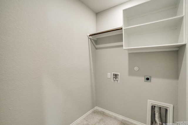 laundry room featuring baseboards, gas dryer hookup, washer hookup, laundry area, and electric dryer hookup