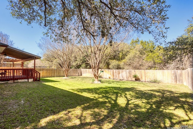 view of yard with a fenced backyard