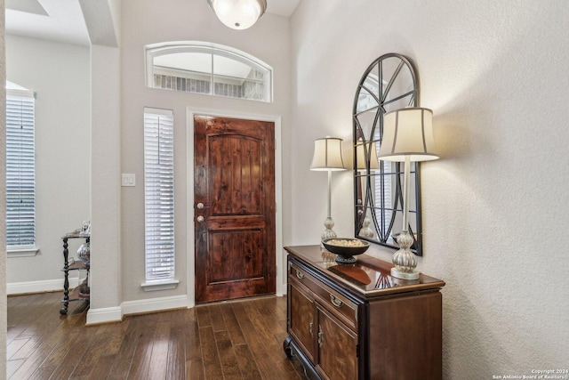 foyer entrance with baseboards and dark wood finished floors