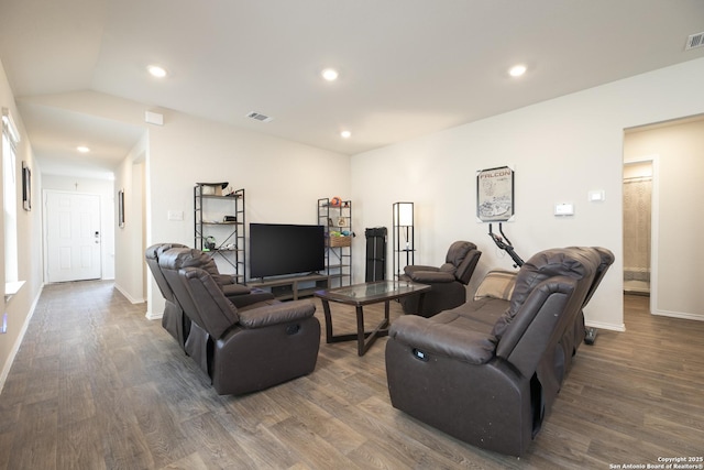 living area featuring recessed lighting and wood finished floors