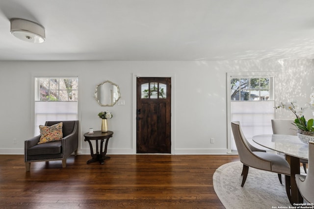 entryway with plenty of natural light, baseboards, and wood finished floors