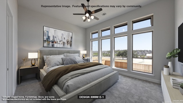 bedroom featuring carpet, visible vents, and baseboards