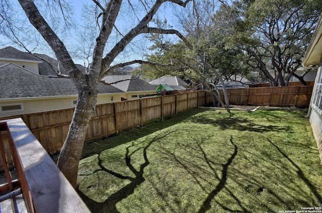 view of yard with a fenced backyard