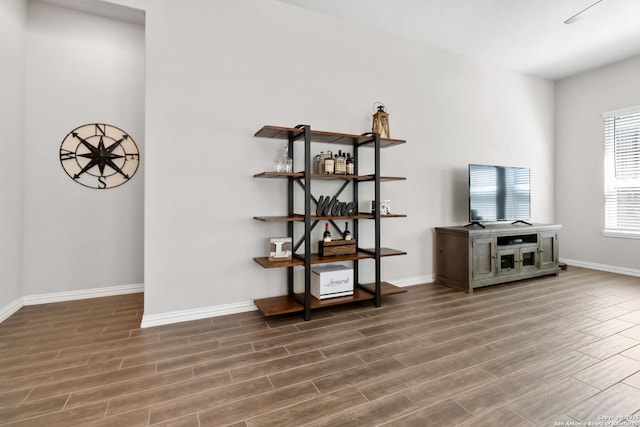 interior space featuring baseboards and wood finished floors