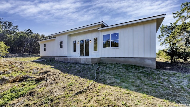 exterior space with board and batten siding