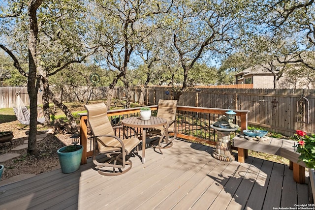 wooden terrace featuring a fenced backyard