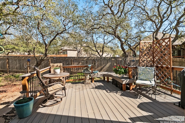 wooden deck featuring a fenced backyard