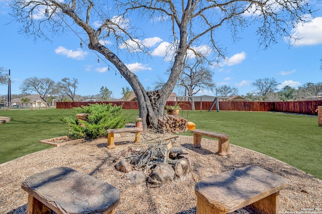 view of yard with a fenced backyard