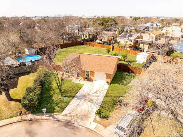 drone / aerial view with a residential view