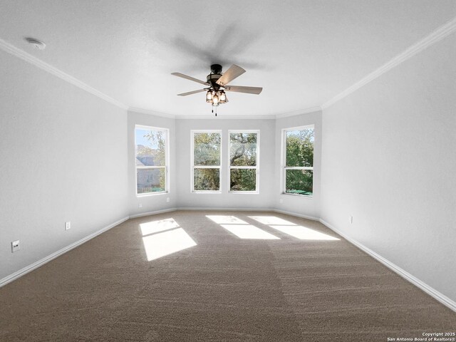 12518 Ponder, San Antonio, TX 78245 - carpeted empty room featuring crown molding, baseboards, and ceiling fan