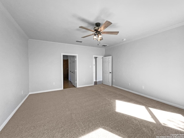 12518 Ponder, San Antonio, TX 78245 - unfurnished bedroom with crown molding, carpet, visible vents, and baseboards