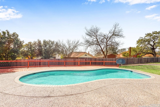 view of swimming pool featuring a patio area, a fenced backyard, and a fenced in pool