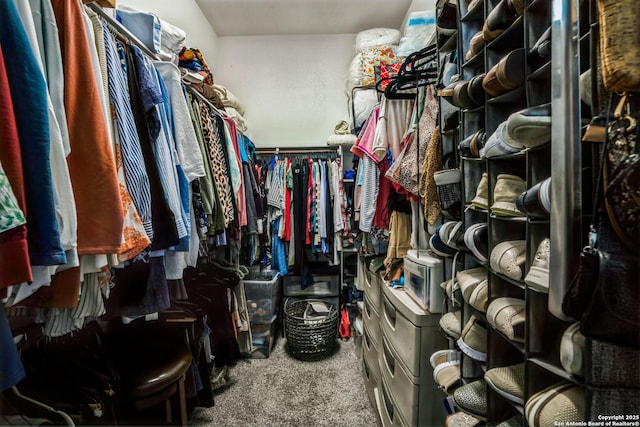 walk in closet featuring carpet floors