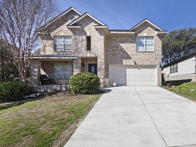 view of front of house featuring brick siding, driveway, and an attached garage