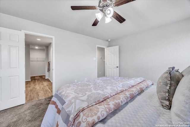 bedroom featuring carpet floors and ceiling fan