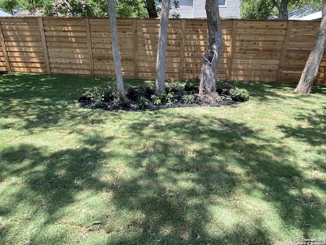 view of yard with a fenced backyard