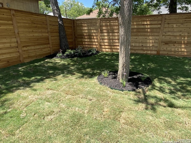 view of yard with a fenced backyard