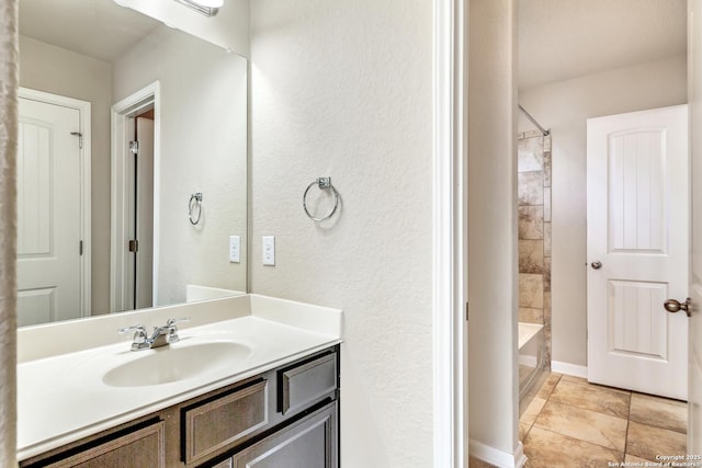 full bathroom with vanity and bathing tub / shower combination