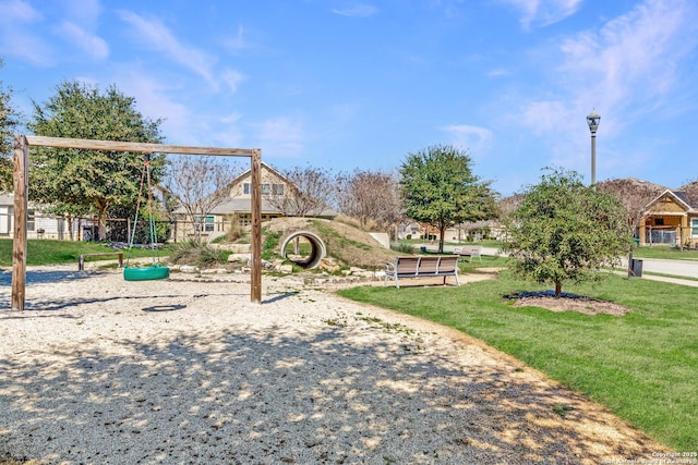 view of play area featuring a lawn