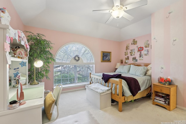 17110 Eagle Holw, San Antonio, TX 78248 - bedroom with light carpet, ceiling fan, and vaulted ceiling