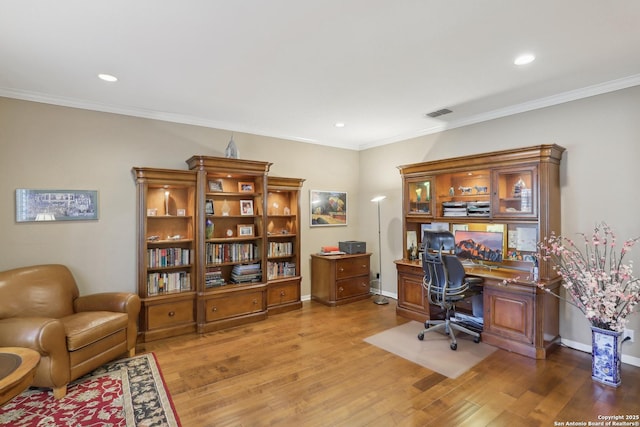 17110 Eagle Holw, San Antonio, TX 78248 - home office with light wood-style flooring, ornamental molding, and baseboards
