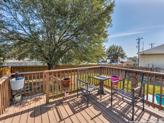 wooden deck featuring a fenced backyard